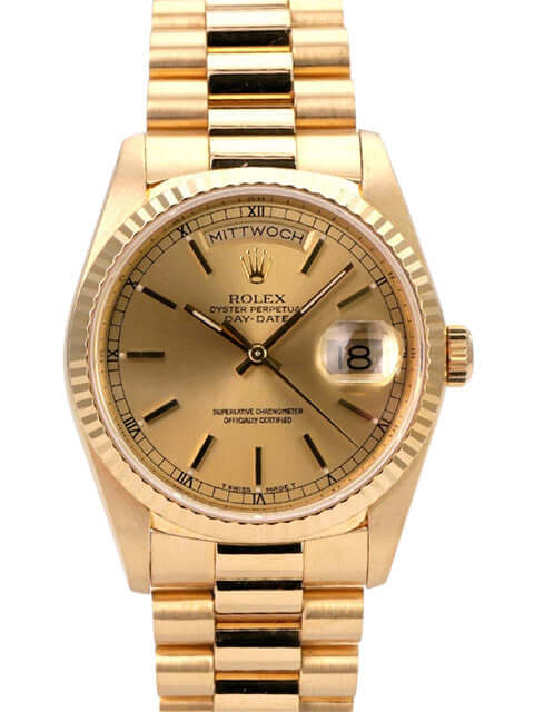 Rolex Day-Date 36 Gelbgold 18238 Champagner, 18 kt Gelbgold, President-Armband, champagnerfarbenes Zifferblatt