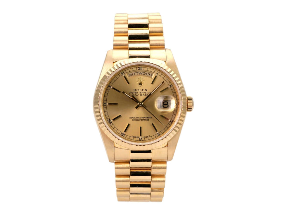 Rolex Day-Date 36 Gelbgold 18238 Champagner mit Präsidentenarmband und Datumsanzeige