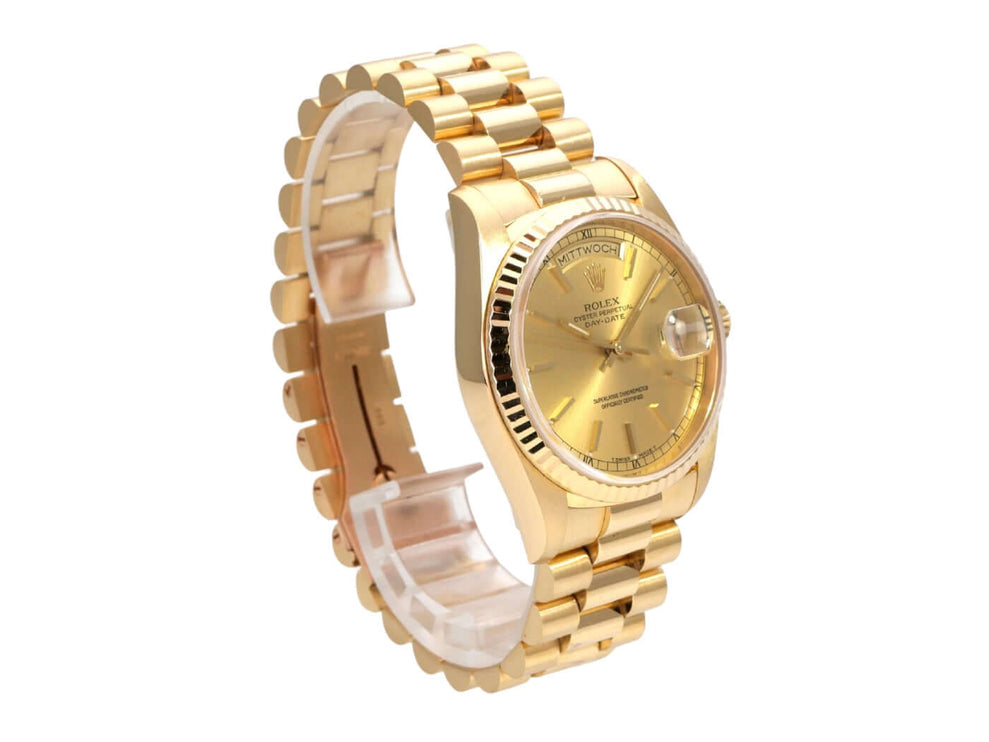 Rolex Day-Date 36 Gelbgold 18238 Champagner, luxuriöse Herrenuhr aus 18 kt Gelbgold mit Präsidentenarmband.