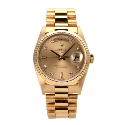 Rolex Day-Date 36 Gelbgold 18238 Champagner Diamant, goldene Luxusuhr mit Diamantindexen