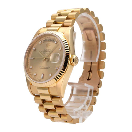 Rolex Day-Date 36 Gelbgold 18238 Champagner Diamant, Luxus-Armbanduhr mit Diamant-Zifferblatt