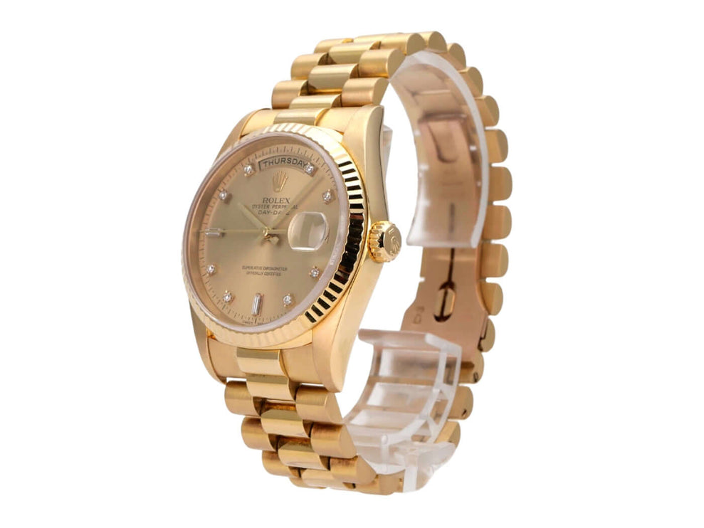 Rolex Day-Date 36 Gelbgold 18238 Champagner Diamant, Luxus-Armbanduhr mit Diamant-Zifferblatt