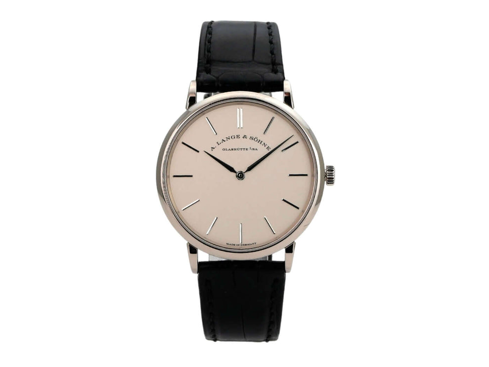 A. Lange & Söhne Saxonia Thin Weißgold 201.027, 18 kt Weißgold, schwarzes Alligatorlederband, 37 mm