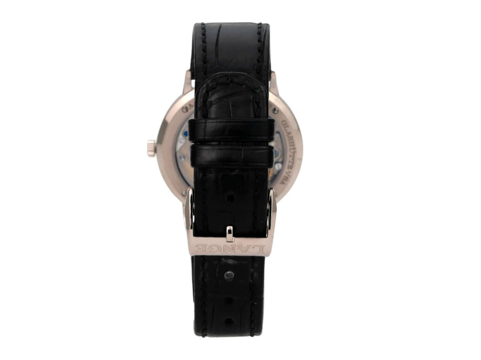 A. Lange & Söhne Saxonia Thin Weißgold 201.027, Rückseite mit schwarzem Alligatorlederband