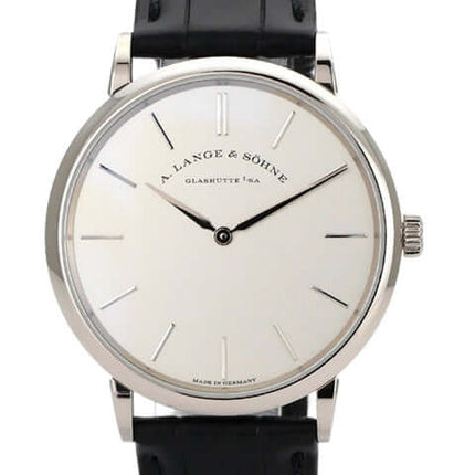 A. Lange & Söhne Saxonia Thin in Weißgold mit schwarzem Alligatorlederband, Maßanfertigung aus Deutschland.