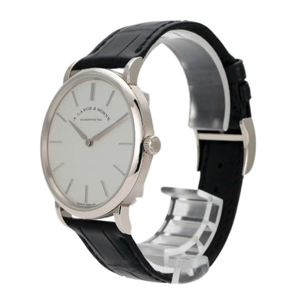 A. Lange & Söhne Saxonia Thin Weißgold Uhr, 37 mm, schwarzes Alligatorlederband, elegantes Design, Handaufzug, Ref. 201.027