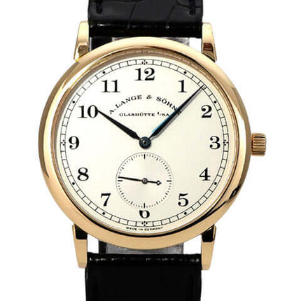 A. Lange & Söhne 1815 Gelbgold 206.021, 18 kt Gelbgold, silbernes Zifferblatt, Handaufzug, braunes Alligatorlederband