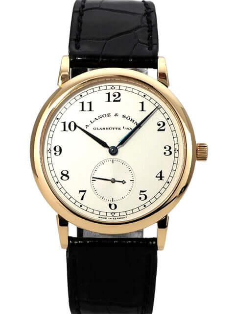 A. Lange & Söhne 1815 Gelbgold 206.021, 18 kt Gelbgold, silbernes Zifferblatt, Handaufzug, braunes Alligatorlederband