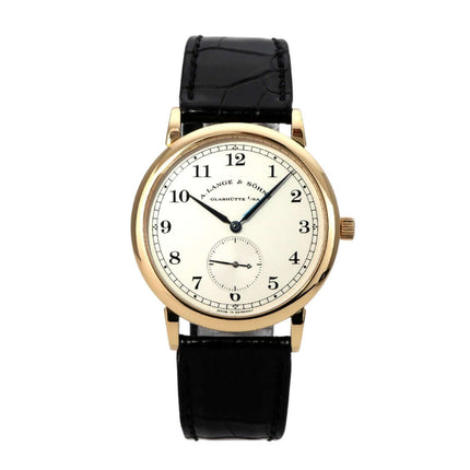 A. Lange & Söhne 1815 Gelbgold 206.021 Uhr mit 18 kt Gelbgold, schwarzem Alligatorlederband und weißem Zifferblatt