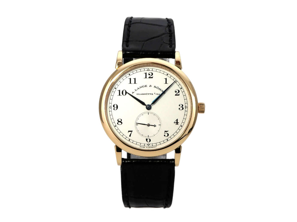 A. Lange & Söhne 1815 Gelbgold 206.021 Uhr mit 18 kt Gelbgold, schwarzem Alligatorlederband und weißem Zifferblatt