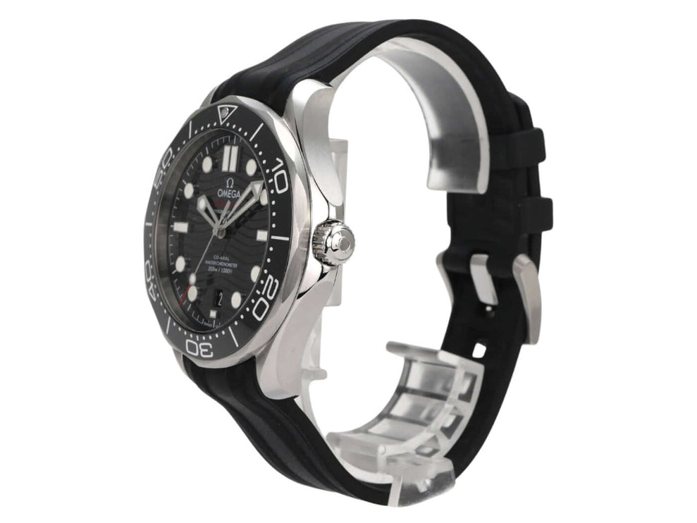 OMEGA Seamaster Diver 300M 210.32.42.20.01.001, schwarze Taucheruhr mit Edelstahlgehäuse und Kautschukband