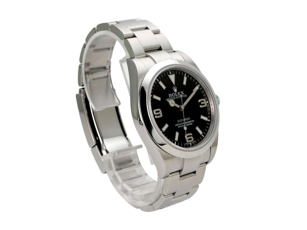 Rolex Explorer I Edelstahl 214270 mit schwarzem Zifferblatt und poliertem Edelstahlband