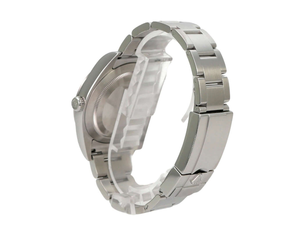 Rolex Explorer I Edelstahl 214270 - Detailansicht der Edelstahlarmband-Uhr von der Seite.