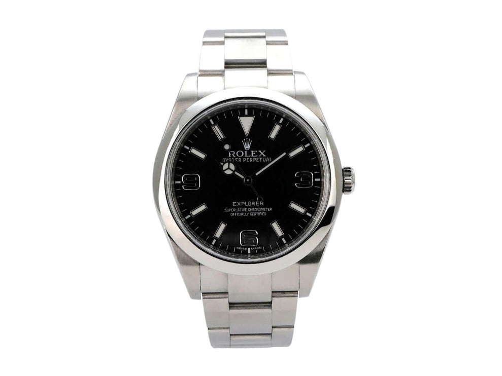 Rolex Explorer I Edelstahl 214270 mit schwarzem Zifferblatt und Edelstahlband