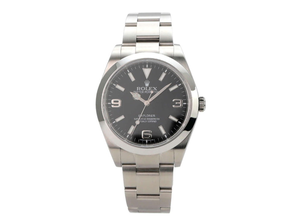 Rolex Explorer I Edelstahl 214270 mit schwarzem Zifferblatt und Edelstahlarmband