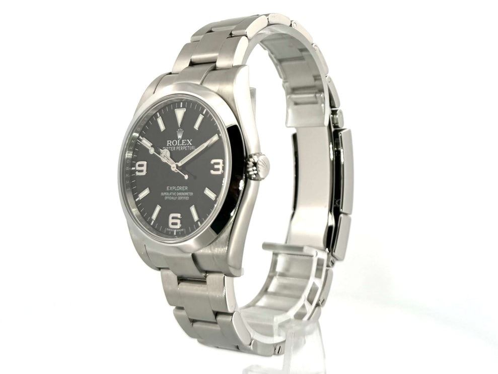Rolex Explorer I Edelstahl 214270 aus 2016 mit 39 mm Gehäuse und schwarzem Zifferblatt, Oyster Edelstahlband, polierte Lünette, Automatikwerk