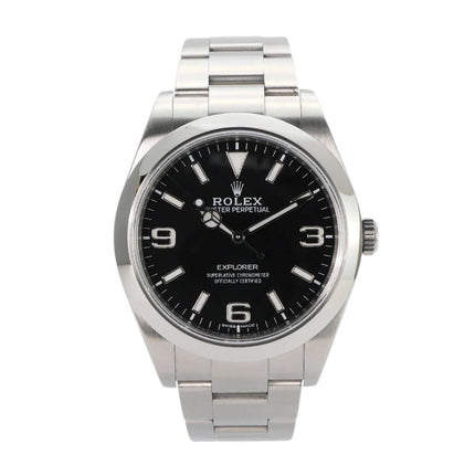 Rolex Explorer I Edelstahl 214270, schwarzes Zifferblatt, 39 mm Gehäuse, Oyster Armband, Automatikwerk, aus 2018.
