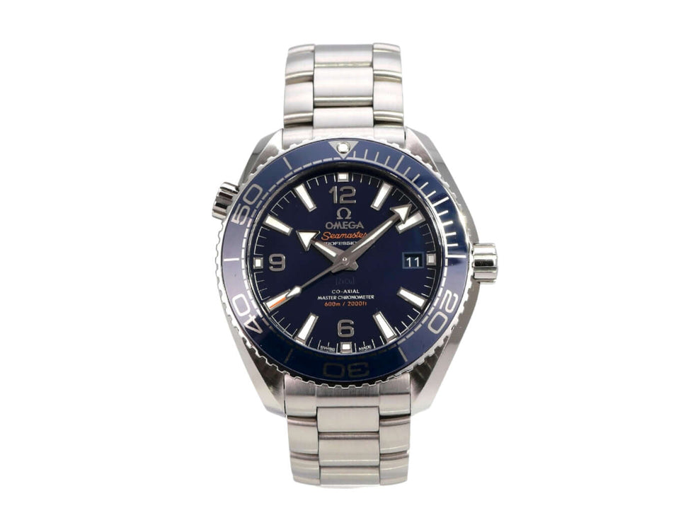 Omega Seamaster Planet Ocean 600m 39.5 mm 215.30.40.20.03.001 Edelstahl Uhr mit blauem Zifferblatt und Keramiklünette.