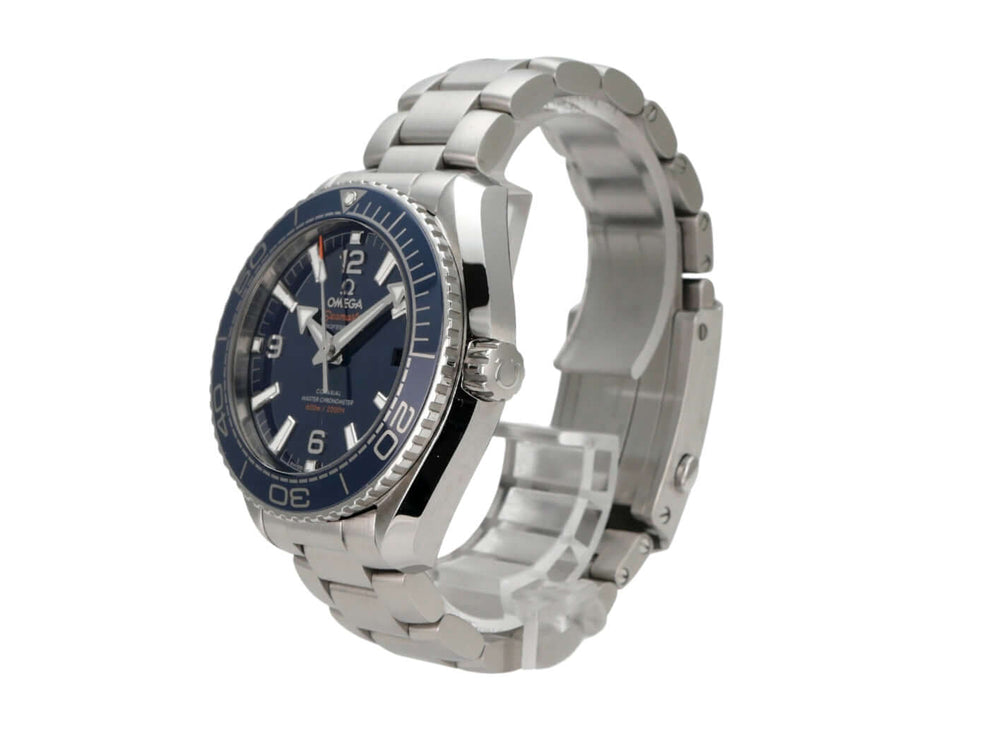 Omega Seamaster Planet Ocean 600m 39.5 mm 215.30.40.20.03.001 mit blauem Zifferblatt und Edelstahlarmband.