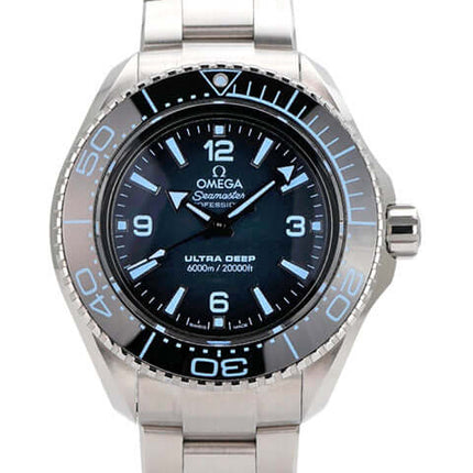 Omega Seamaster Planet Ocean 6000M Ultra Deep Uhr mit blauem Zifferblatt und Edelstahlarmband