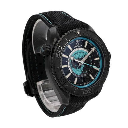 Omega Seamaster Planet Ocean 600M 45,5 Worldtimer mit schwarzem Keramikgehäuse und Kautschukband