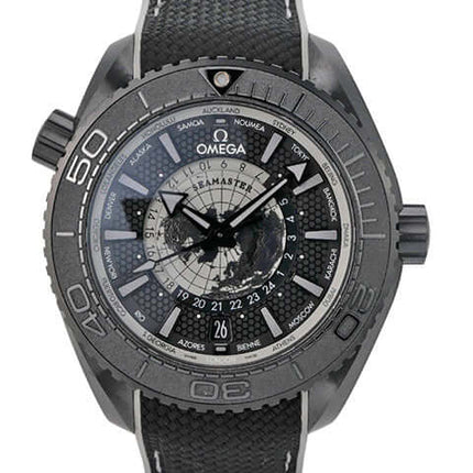 Omega Seamaster Planet Ocean 600M 45,5 Worldtimer 215.92.46.22.01.007 Uhr mit schwarzem Keramikgehäuse und Gummiarmband