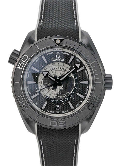 Omega Seamaster Planet Ocean 600M 45,5 Worldtimer 215.92.46.22.01.007 Uhr mit schwarzem Keramikgehäuse und Gummiarmband