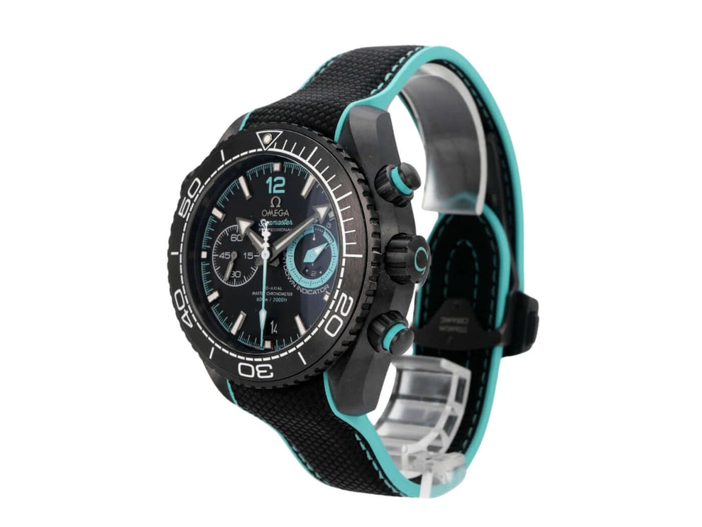 Omega Seamaster Planet Ocean 600M Chronograph ETNZ Deep Black 215.92.46.51.01.003 mit schwarzem und türkisfarbenem Armband