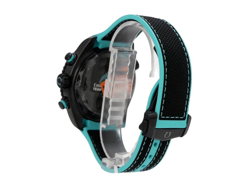 Omega Seamaster Planet Ocean 600M Chronograph ETNZ Deep Black 215.92.46.51.01.003 seitliche Ansicht des Uhrenarmbands
