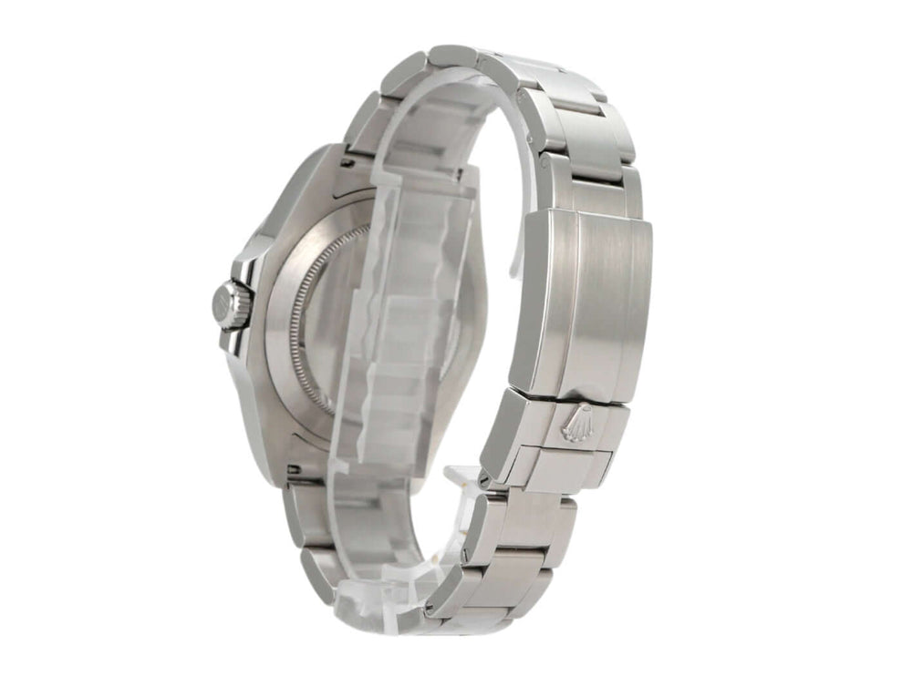 Seitenansicht der Rolex Explorer II 42 Edelstahl Ref. 216570 mit Oyster-Armband und Sicherheitsfaltschließe.