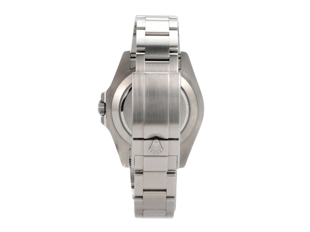 Seitenansicht der Rolex Explorer II 42 Edelstahl 216570 mit satiniertem Armband und Oyster-Gehäuse.