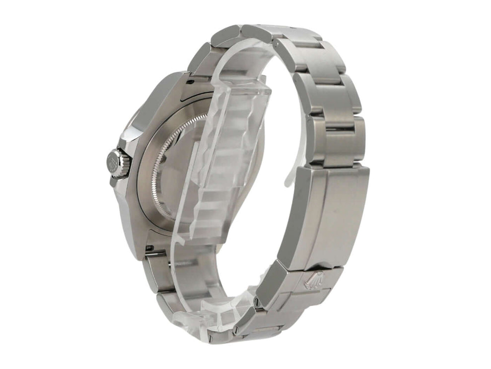 Rolex Explorer II 42 Edelstahl 216570 weißes Zifferblatt seitliche Ansicht mit satiniertem Edelstahlarmband.
