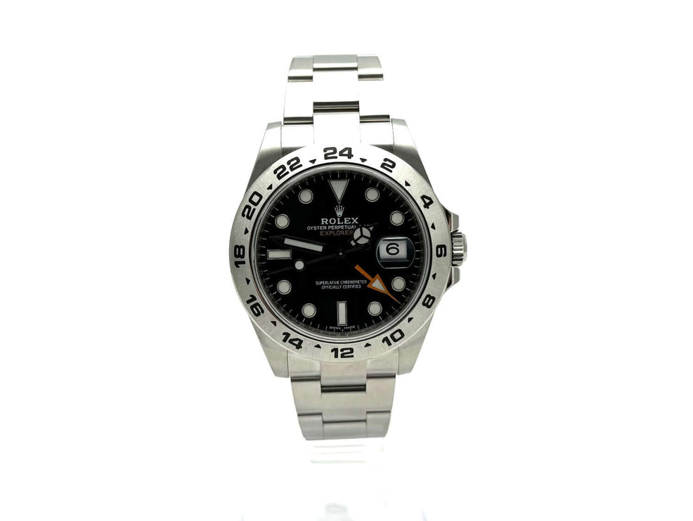 Rolex Explorer II 42mm Edelstahl Ref. 216570, schwarzes Zifferblatt, 24 Stunden Skala Lünette, Oyster Armband, Leuchtindizes, Automatikwerk