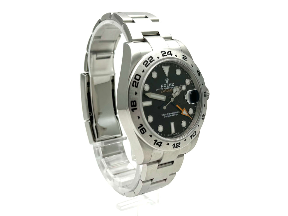Luxus-Armbanduhr Rolex Explorer II 42 Edelstahl Ref. 216570 mit schwarzem Zifferblatt und Leuchtindizes