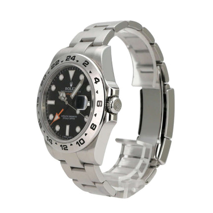 Rolex Explorer II 42 Edelstahl 216570 Schwarz - Automatikarmbanduhr mit schwarzem Zifferblatt und Edelstahlgehäuse.