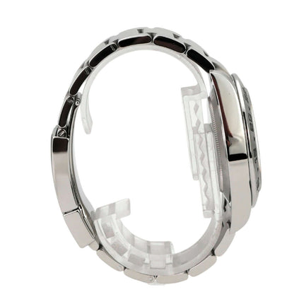 Rolex Explorer II 42 Edelstahl 216570 Schwarz seitliche Ansicht des Edelstahl-Armbands und Gehäuses.