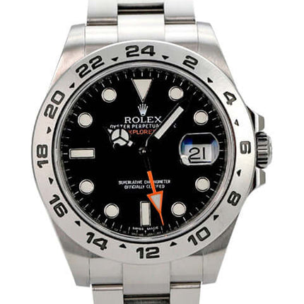 Rolex Explorer II 216570 Schwarz, 42 mm Edelstahl, schwarzes Zifferblatt, 24-Stunden-Lünette, Oysterband