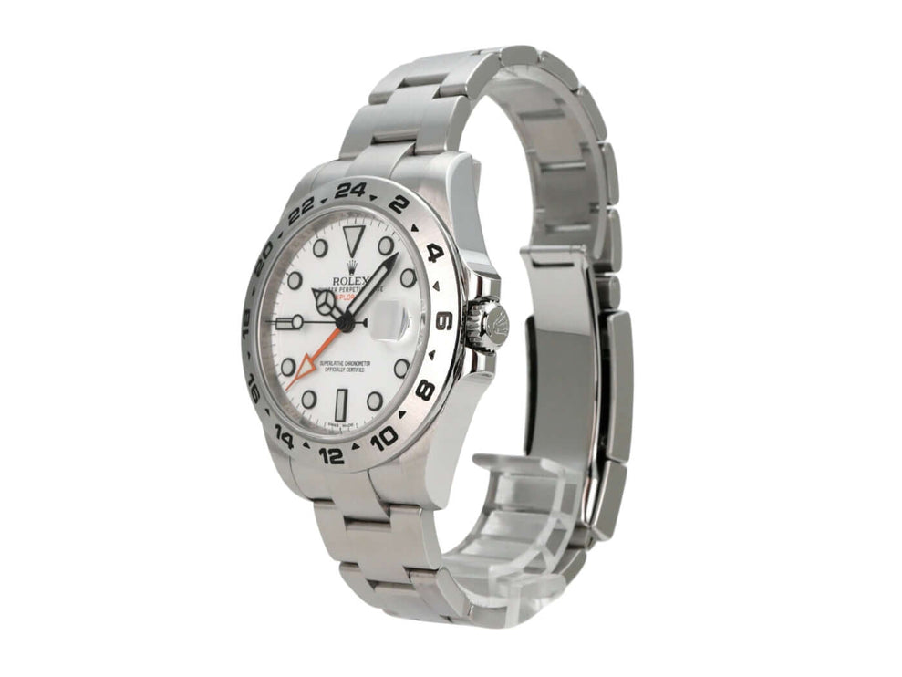 Rolex Explorer II 42 Edelstahl 216570 weißes Zifferblatt mit Oyster Edelstahl Armband.