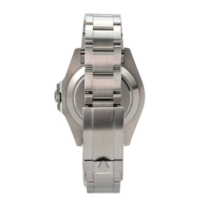 Rolex Explorer II 42 Edelstahl 216570 weißes Zifferblatt - Rückansicht des Uhrengehäuses aus Edelstahl.