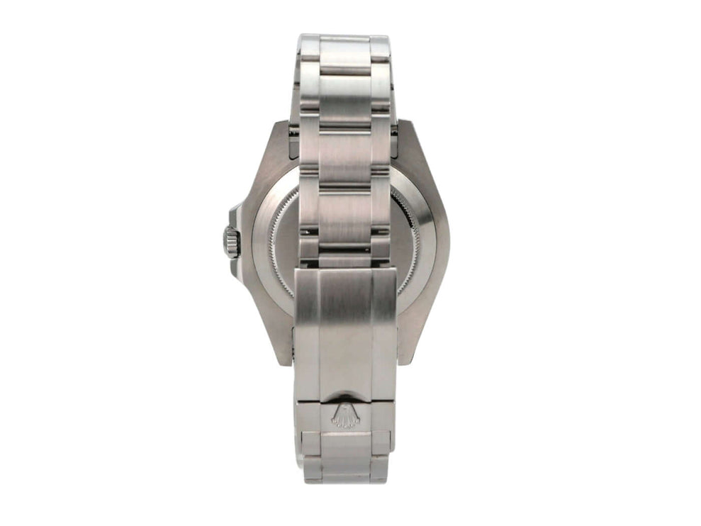 Rolex Explorer II 42 Edelstahl 216570 weißes Zifferblatt - Rückansicht des Uhrengehäuses aus Edelstahl.