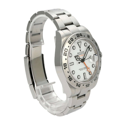Rolex Explorer II 42 Edelstahl 216570 weiß - Automatik Uhr mit weißem Zifferblatt und Edelstahlarmband.