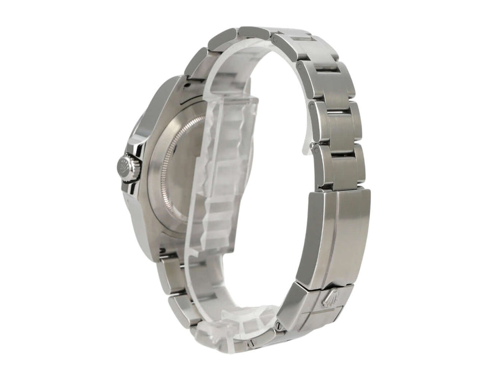Rolex Explorer II 42 Edelstahl 216570 weiß seitliche Ansicht mit Oyster Edelstahl Armband und poliertem Gehäuse.
