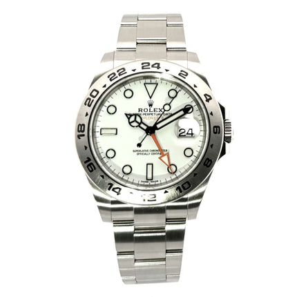Rolex Explorer II 42 mm Edelstahl 216570, weißes Zifferblatt, Oyster Armband, Leuchtindizes, Automatikwerk, Edelstahl-Lünette mit 24-Stunden-Skala, 2018.