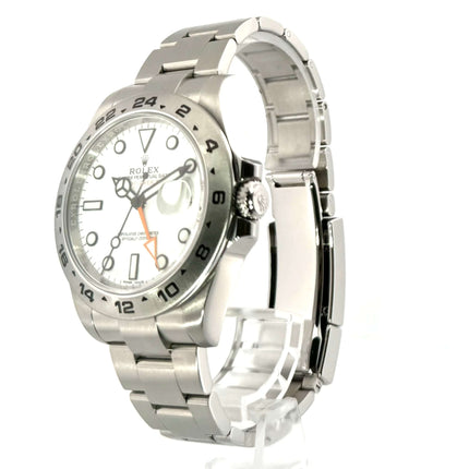 Rolex Explorer II 42mm Edelstahl Ref. 216570, weißes Zifferblatt, Leuchtindizes, Edelstahl Lünette mit 24-Stunden-Skala, Automatikwerk.