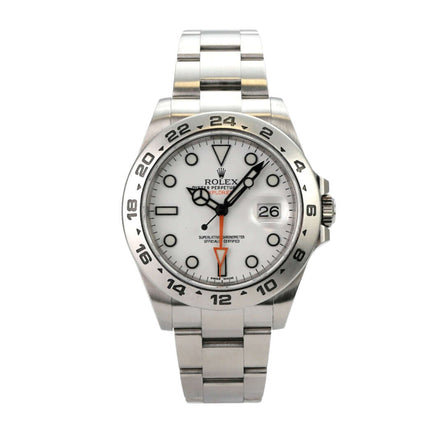 Rolex Explorer II 42 Edelstahl 216570 weiß - elegantes Automatikwerk mit weißem Zifferblatt und Edelstahlarmband.