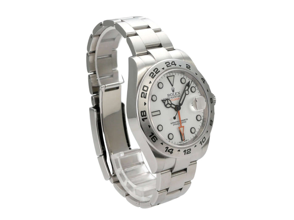 Rolex Explorer II 42 Edelstahl 216570 weiß mit weißem Zifferblatt und Edelstahlarmband aus 2020.
