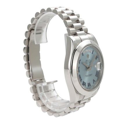 Rolex Day-Date II Platin 218206 Eisblau mit römischen Ziffern und Präsident Armband aus Platin.