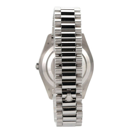 Rolex Day-Date II Platin 218206 mit Präsident Armband, Detailansicht der Uhr von der Seite.