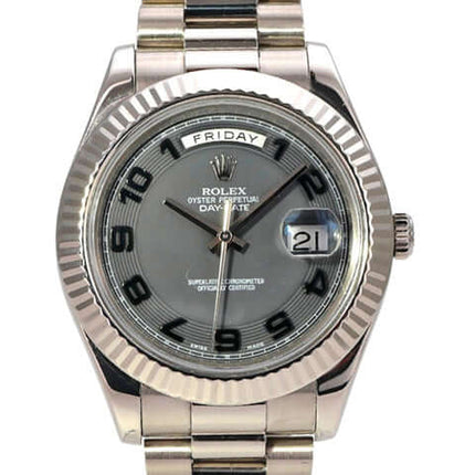 Rolex Day-Date II 218239 Weißgold Grau Arabisch mit grauem Zifferblatt und Präsident Armband