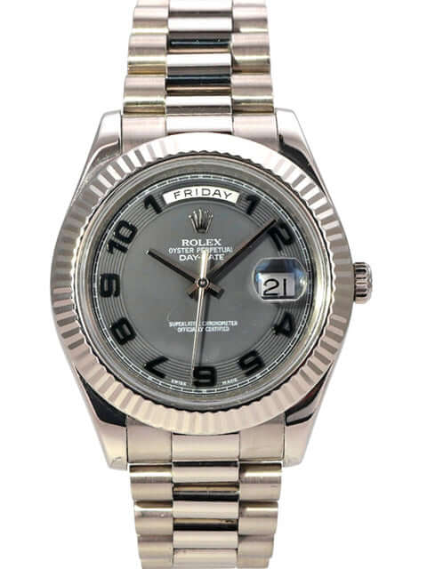 Rolex Day-Date II 218239 Weißgold Grau Arabisch mit grauem Zifferblatt und Präsident Armband